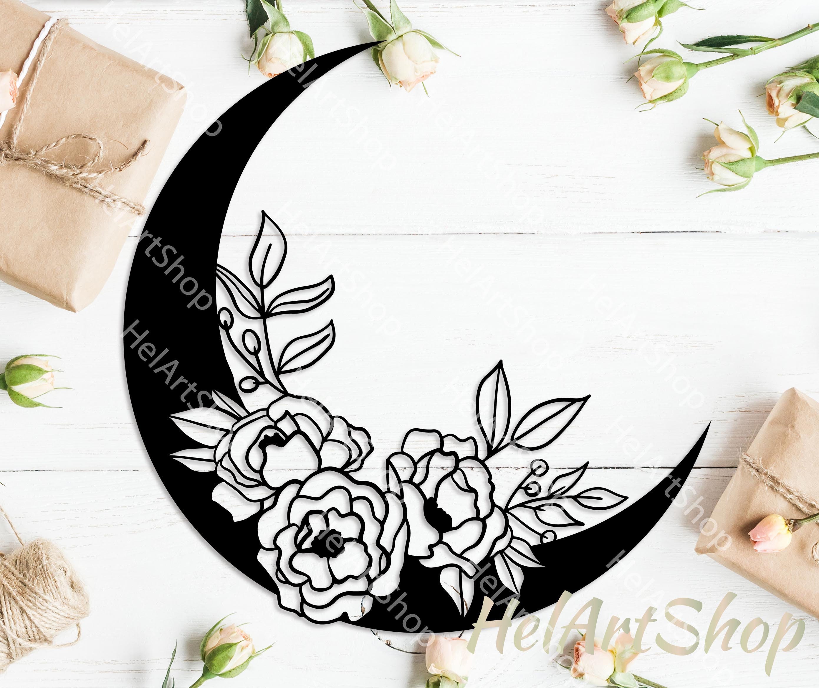 Download Floral moon svg Moon svg Moon flowers svg Decal stencil | Etsy