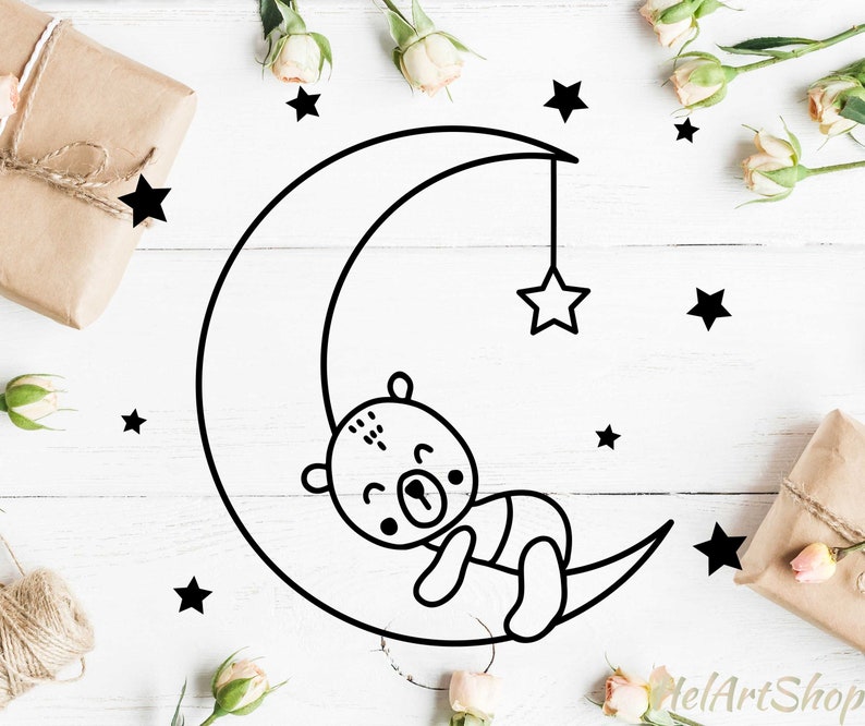 Download Teddy bear sleeping on the moon svg cute bear svg good | Etsy