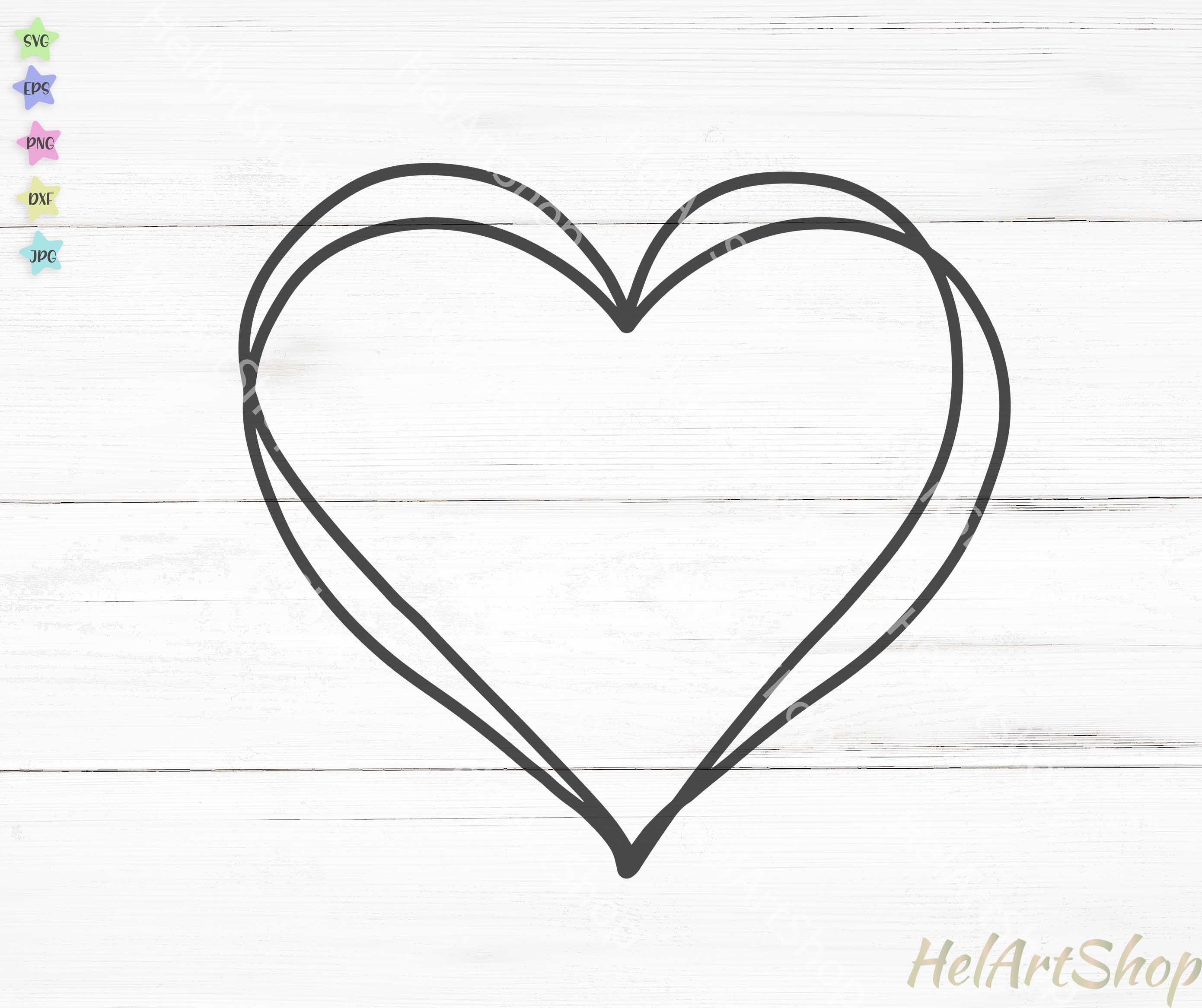Heart Outline Svg Hand Drawn Heart Svg Etsy