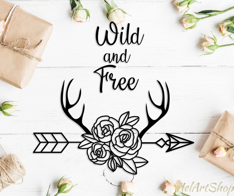 Floral Antlers Svg Wild And Free Svg Cut File Etsy