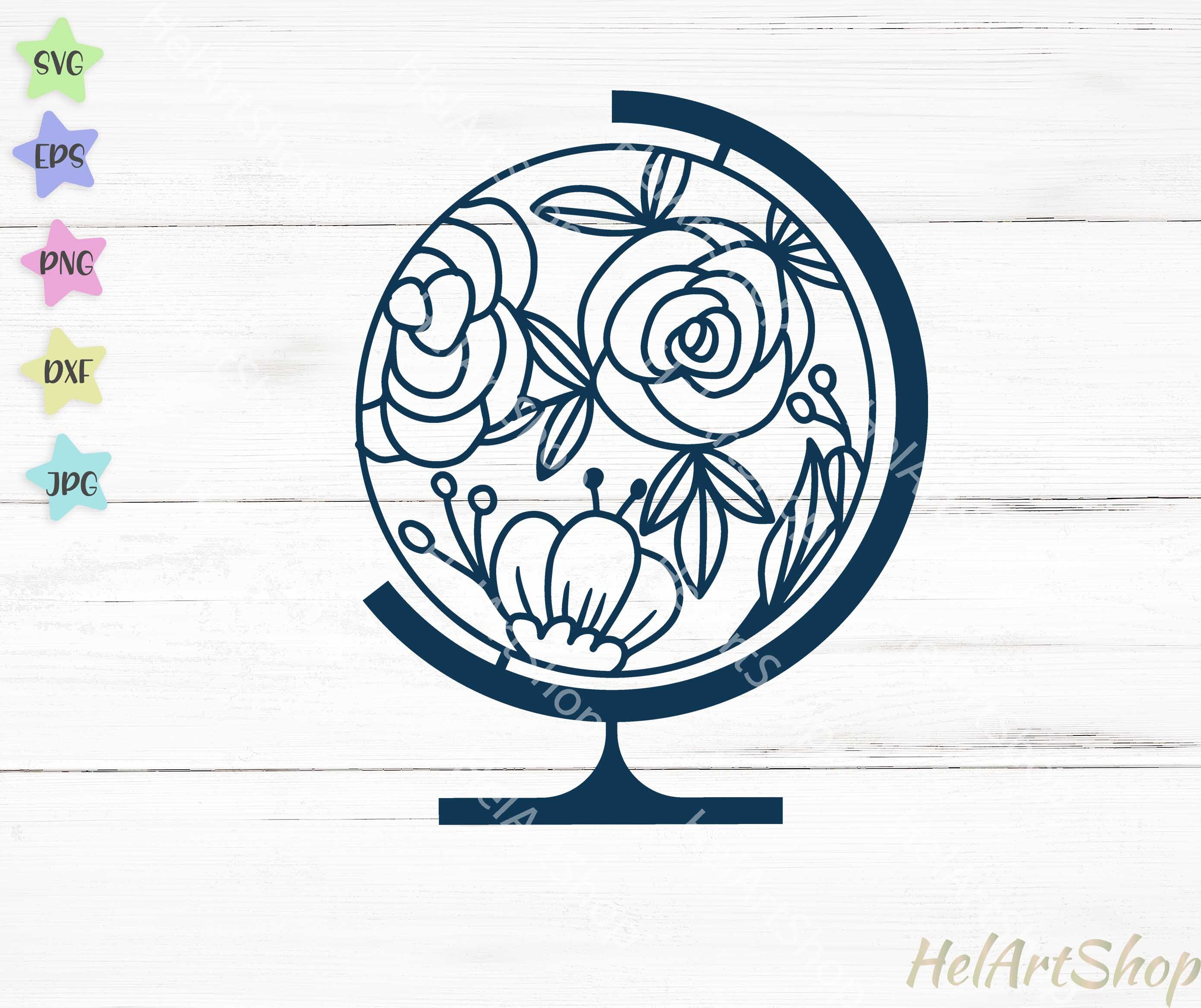 Floral Globe Svg Travel Svg Teacher Svg Etsy