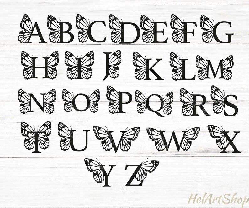 Butterfly Alphabet SVG Alphabet Bundle Svg Monogram Svg | Etsy