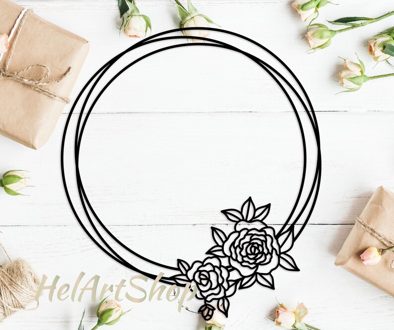 Download Clip Art Flower Monogram Frame Vector Floral Wreath Svg Wreath Svg File Wreath Cut File Flower Frame Svg Offset Circle Flower Wreath Svg Art Collectibles