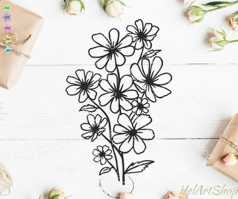 Daisy bouquet svg wildflowers svg Floral bunch svg | Etsy