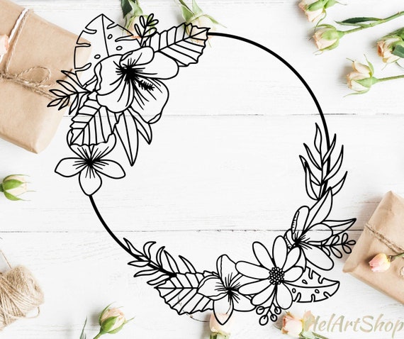 Download Circle Frame With Tropical Flowers Svg Summer Svg Aloha Svg Etsy
