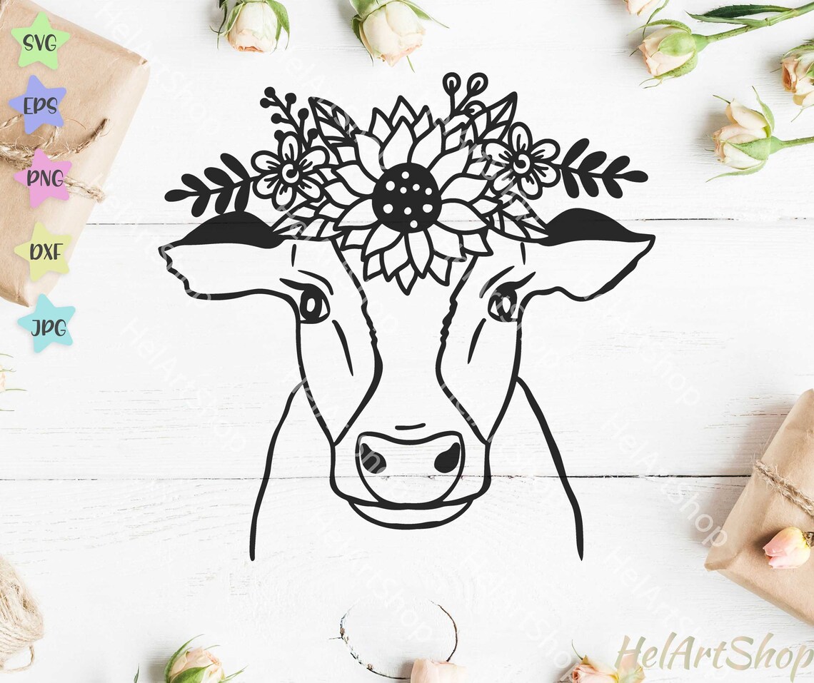 Download Cow With Crown SVG Sunflower Cow SVG Flowers Cow SVG | Etsy