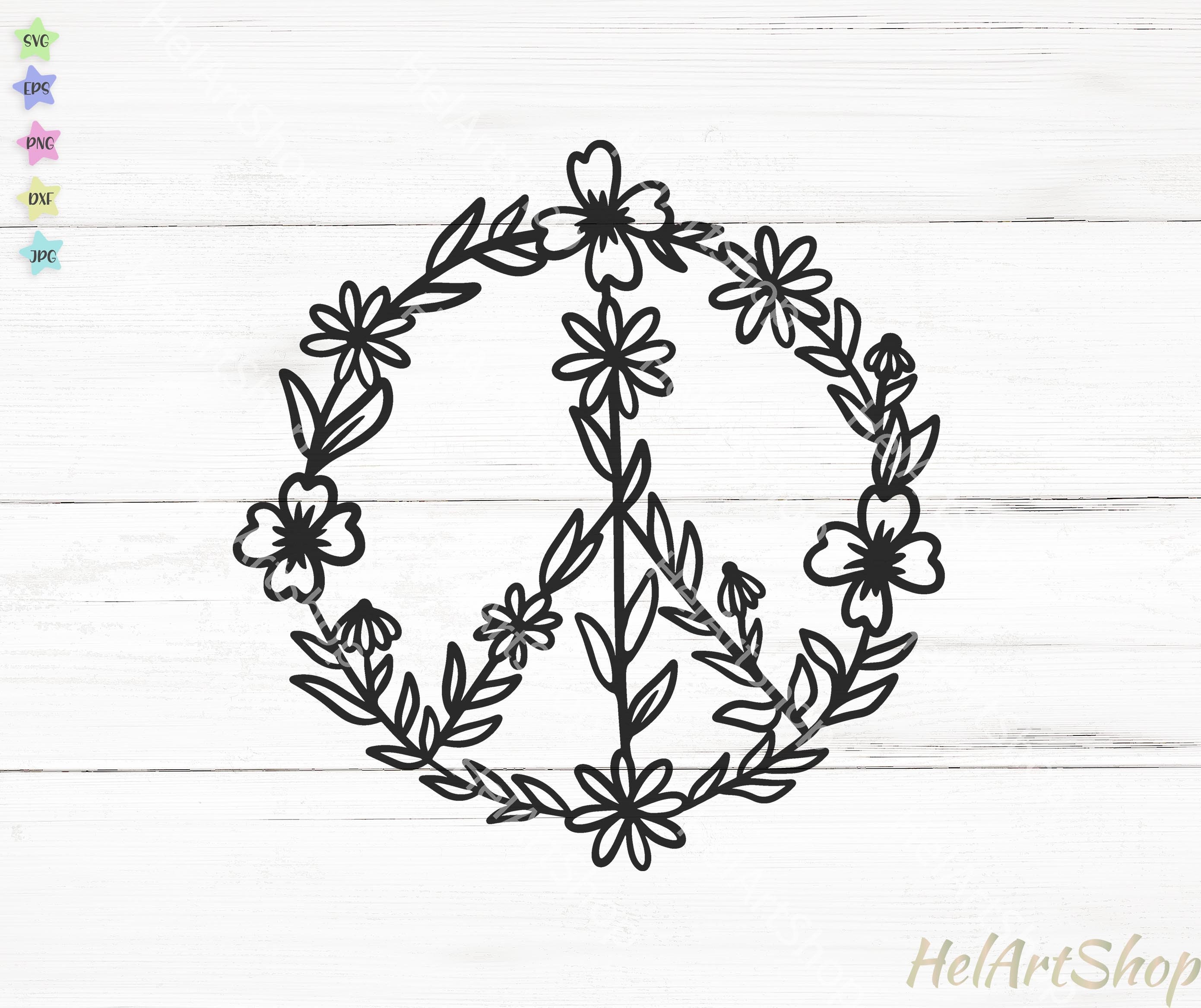 Wildflower peace sign svg hippie svg peace symbol svg Etsy