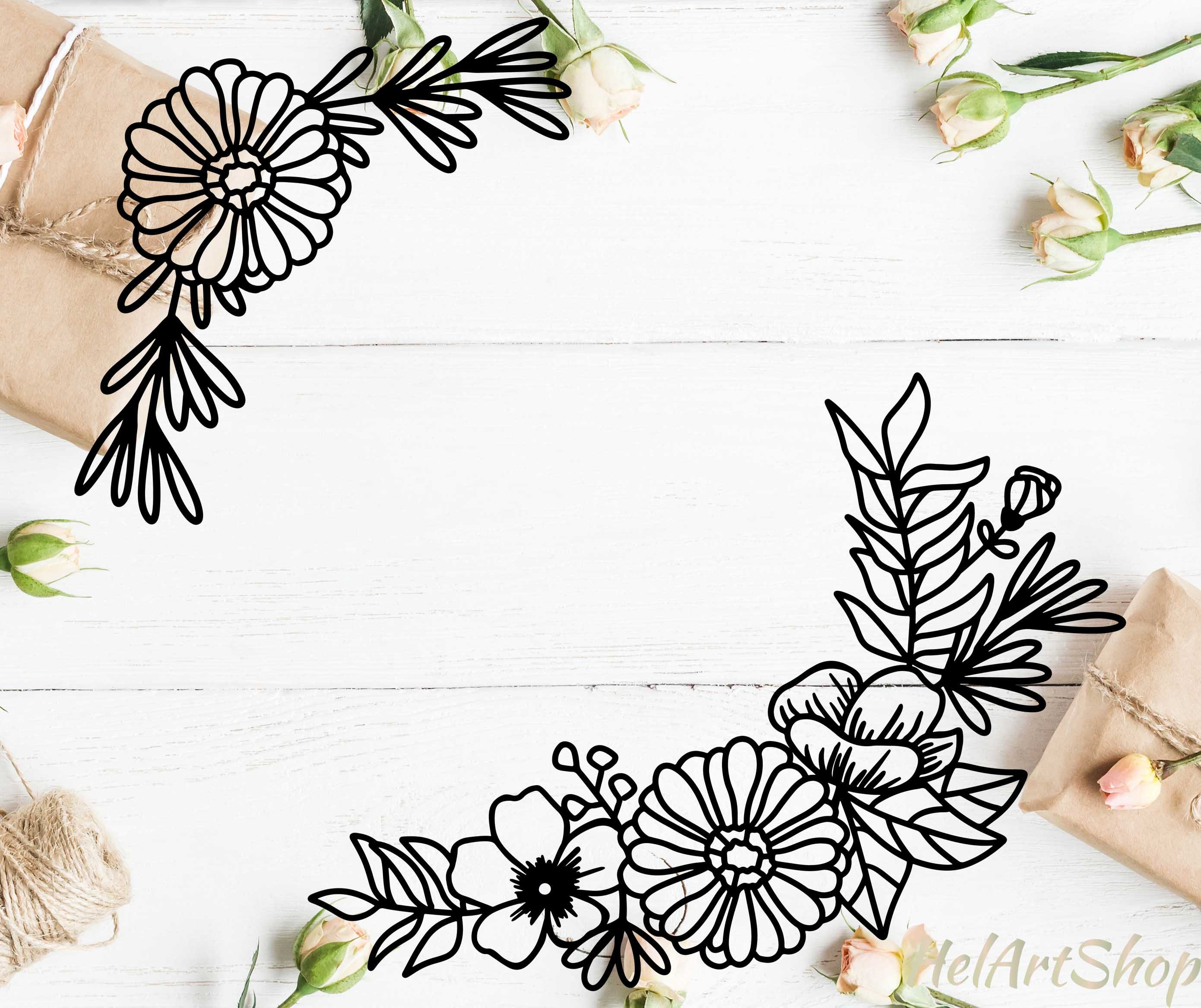 Flower Corner Svg Floral Arrangement Svg Floral Swag Svg Etsy