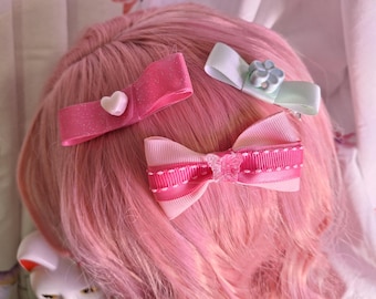 Set van 3! Haarspeldjes Kawaii strik - Schattige pastelkleurige strikken Lolita