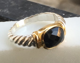 925 Sterling Silver Two Tone 10x8mm Petite Noblesse Natural Black Onyx Ring