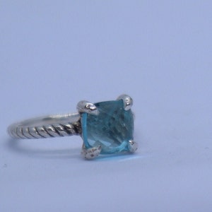 925 Sterling Silver Chatelaine Ring with 8mm Blue Topaz