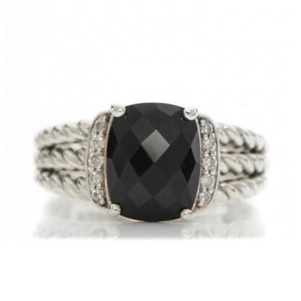 925 sterling silver wheaton ring natural 10x8mm  black onyx and diamonds