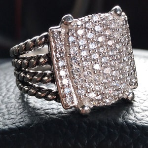 925 Sterling Silver Antique looking oxidized 16x12mm Simulated Pave Diamond Wheaton Ring