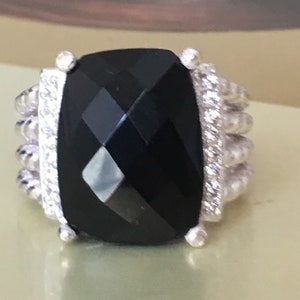 925 sterling silver wheaton ring with natural 16x12mm black onyx and simulated pave diamonds