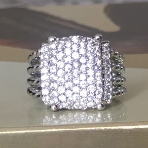 925 Sterling Silver 16x12mm Wheaton Ring with Simulated Pave Diamond image 2