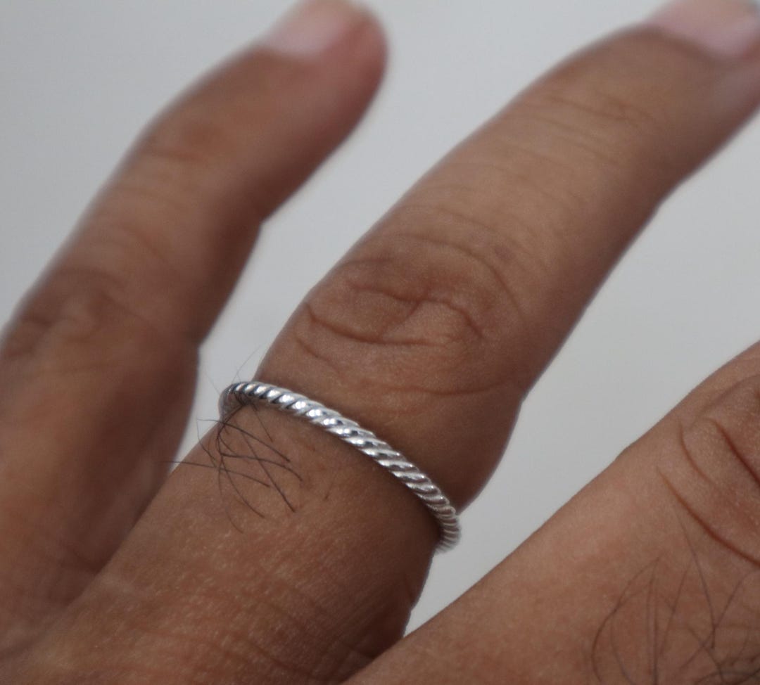 Solid 14K White Gold Twist Rope Ring, 2 MM Gold Braided Ring, Twisted ...
