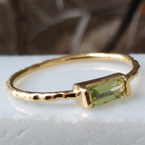 Natural Peridot baguette Ring Solid 14K Yellow Gold for Engagement, Wedding Eternity Band for Anniversary, 14K Rose Gold