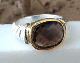 David Yurman Smoky Quartz Noblesse Ring 14K Yellow Gold Sterling