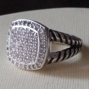 925 Sterling Silver Oxidized Antique looking 11x11mm Albion Ring with 0.59Ct Pave Diamonds