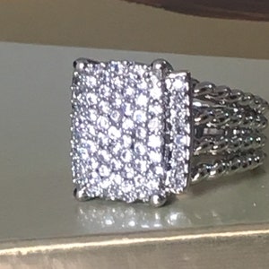 925 Sterling Silver 16x12mm Wheaton Ring with Simulated Pave Diamond
