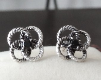 925 sterling silver cable twisted stud earrings with natural black onyx