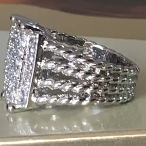 925 Sterling Silver 16x12mm Wheaton Ring with Simulated Pave Diamond image 3