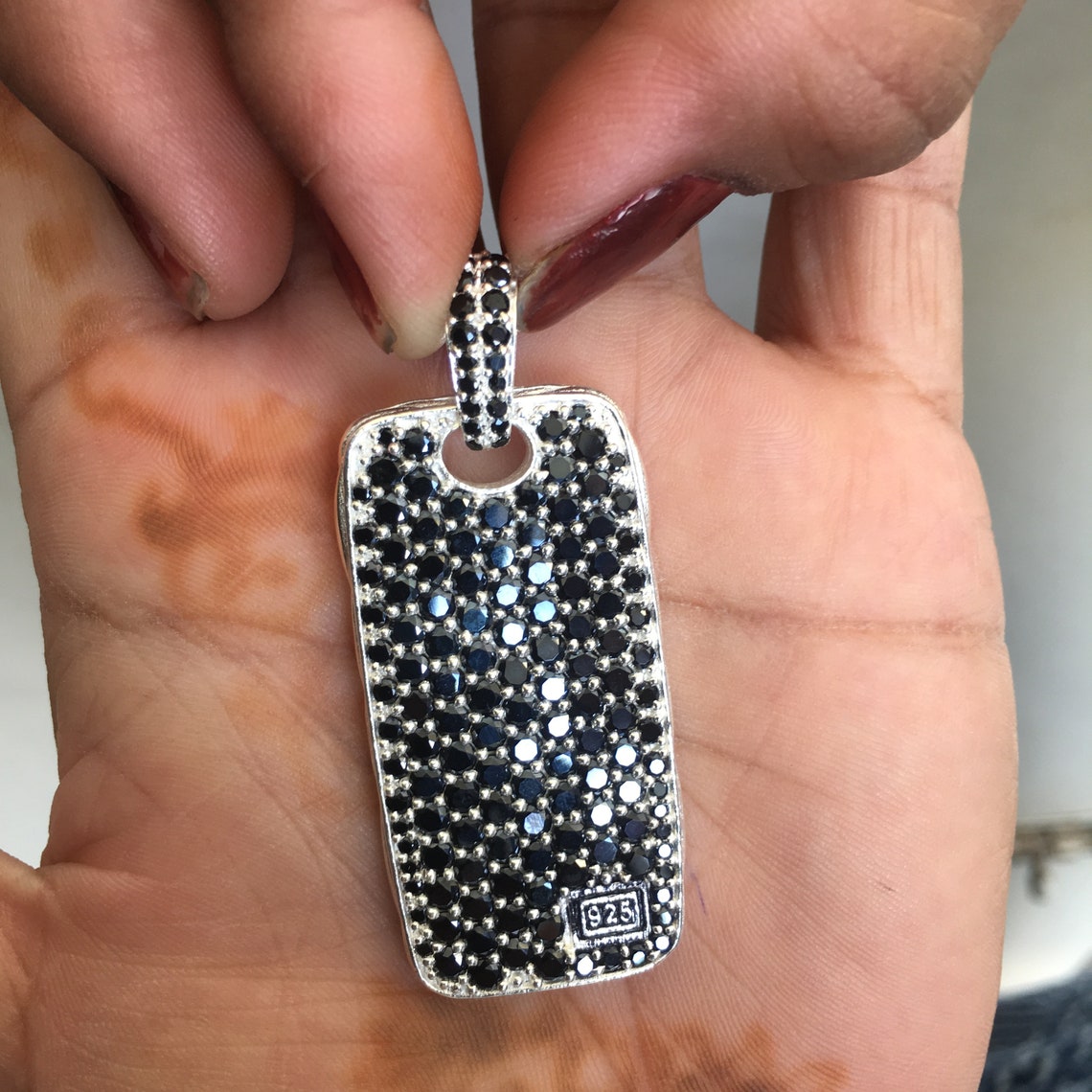 925 Sterling Silver Men's Dog Tag Pendant Necklace 8ct Etsy