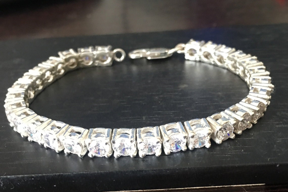 925 Sterling Silver 5mm Swarovski Tennis Bracelet 17.3 carats Etsy