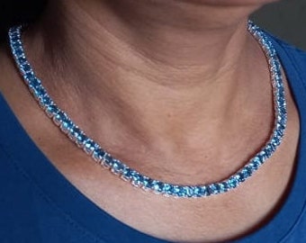 50.75 TCW 5mm Round Natural London Blue Topaz Tennis Necklace in