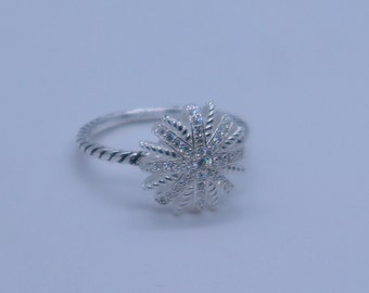 925 Sterling Silver Antique Looking Oxidized Petite Starburst Ring with Simulated Pave Diamond