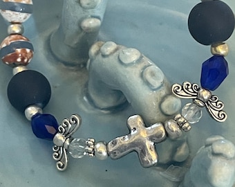 Blue angels and cross stretch bracelet