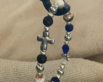 Blue angel and cross stretch bracelet