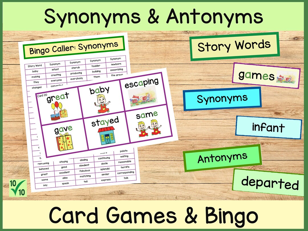Synonyms and Antonyms Bingo Games &amp; Flashcard Activities Plus - Etsy