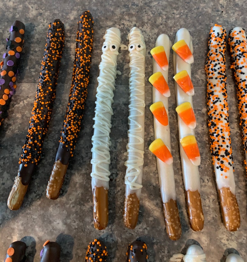 Halloween chocolate dipped pretzel rods Etsy
