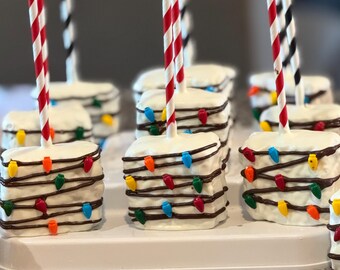 Christmas lights Chocolate dipped Rice Krispie Pops