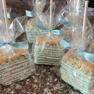 Chocolate dipped Rice Krispie Pops Gender reveal, baby shower, wedding, birthday