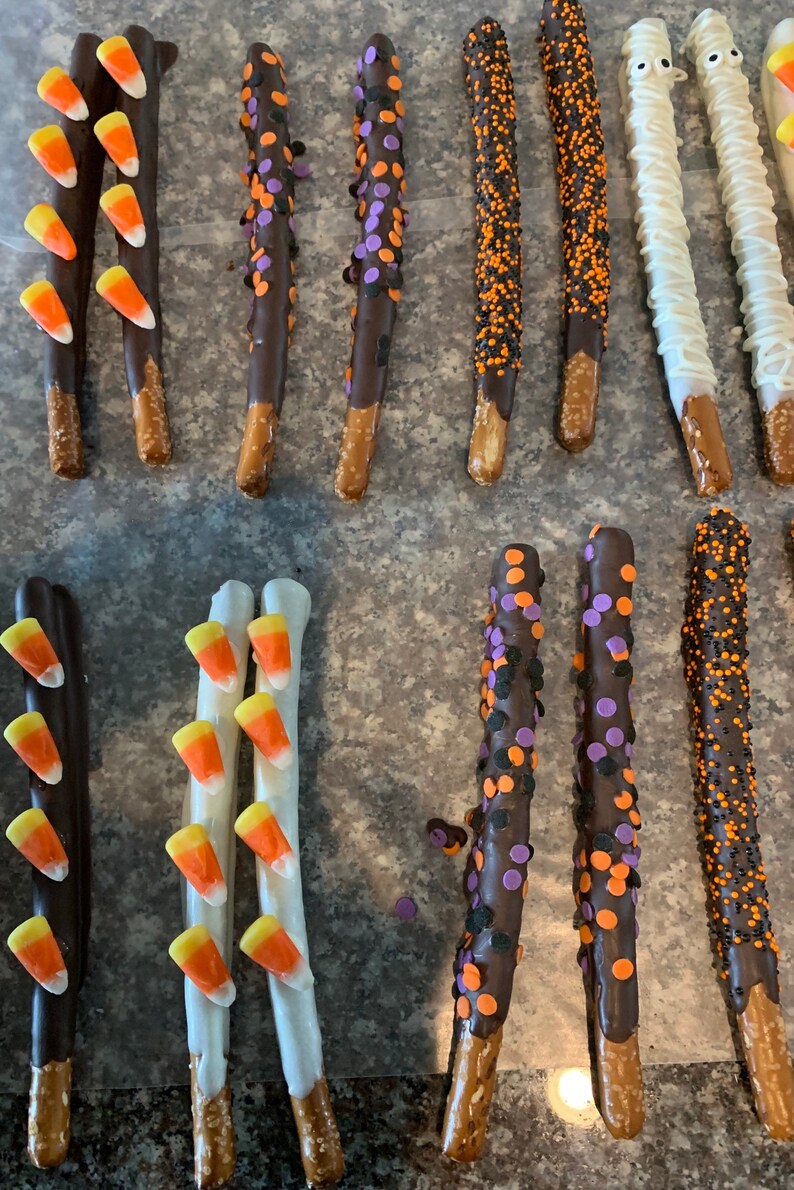 Halloween chocolate dipped pretzel rods Etsy
