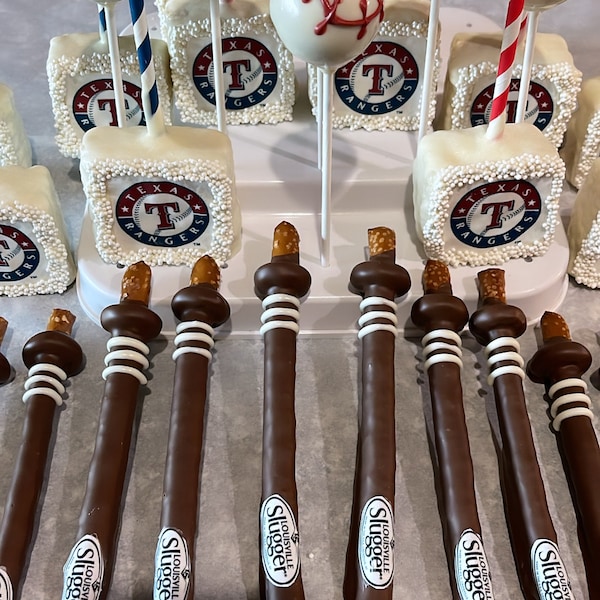 Baseball Bat chocolate covered pretzel rods /OR Baseball bundle w/Cakepops, Pretzel Rods & Krispie Pops