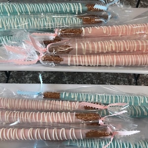 Chocolate Dipped Pretzel Rods baby shower, gender reveal, Graduation, wedding, birthday,