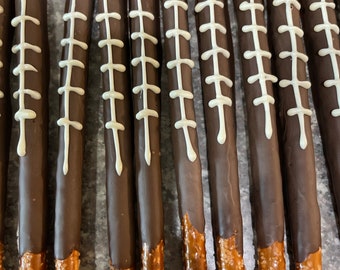 Football Chocolate Dipped Pretzel Rods: Party Favors/ SUPERBOWL