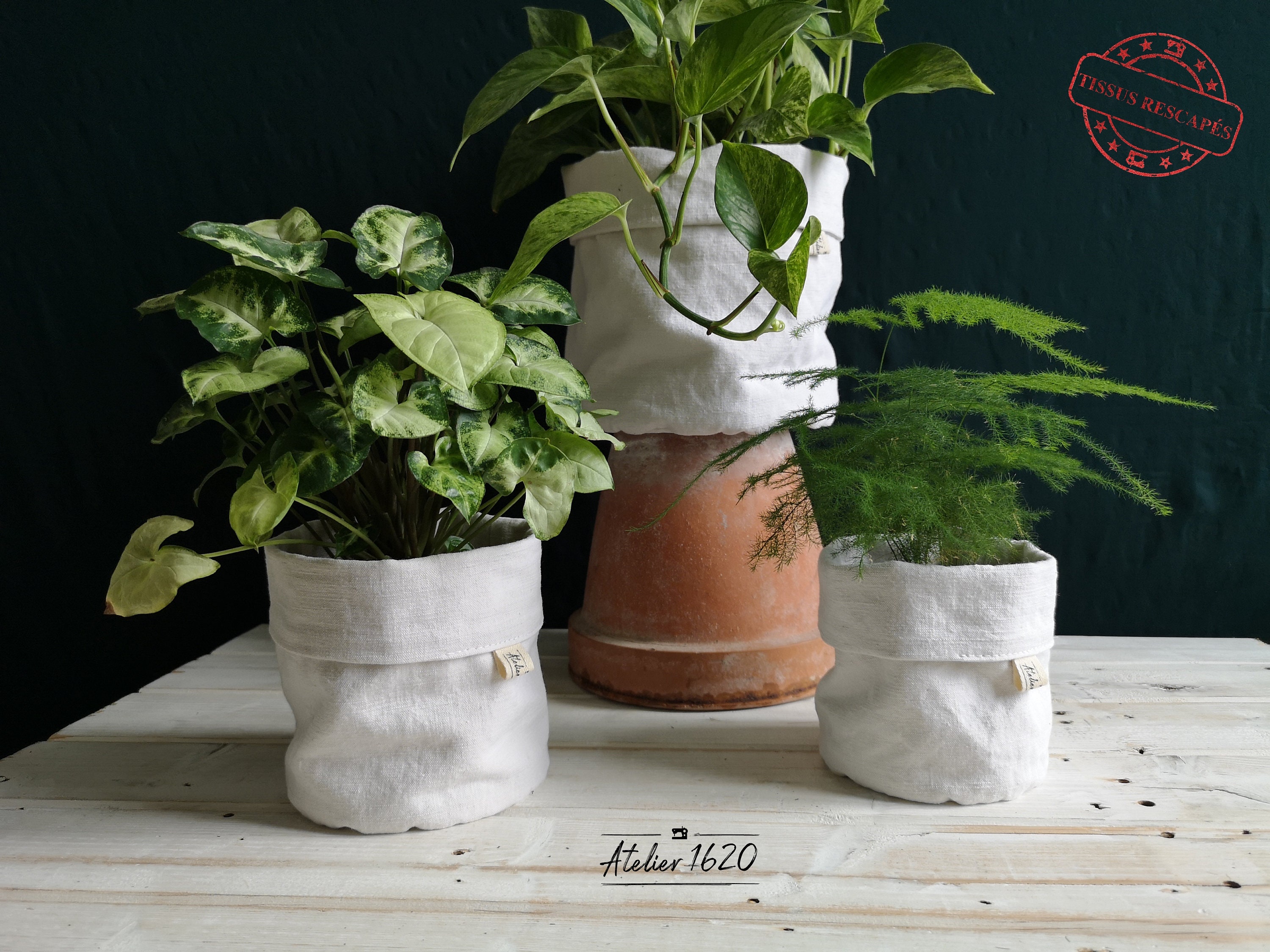 Cache-Pots-/Paniers Déco en Lin Rescapé