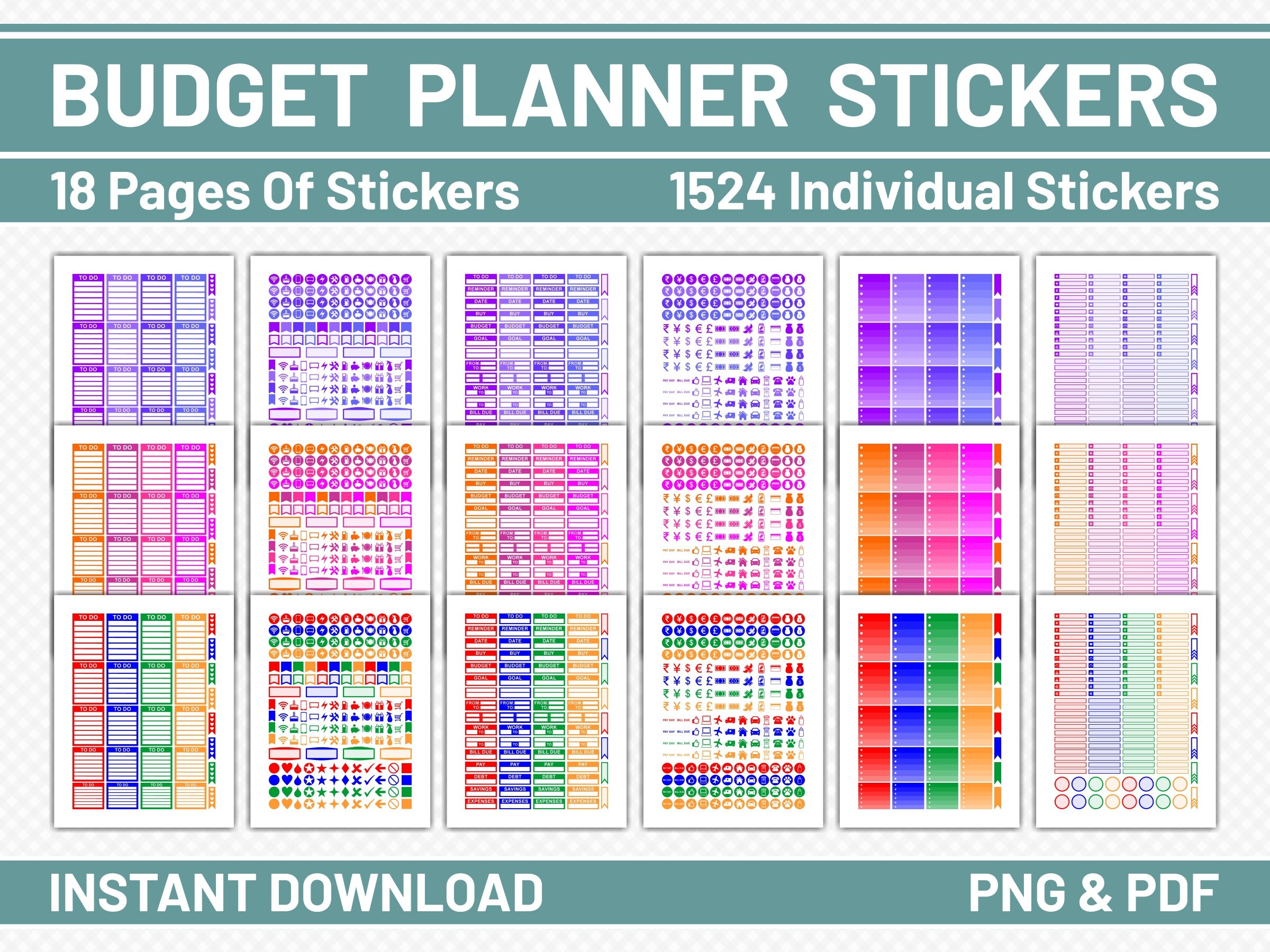 1500 Digital Budget Planner Stickers 18 Page Printable | Etsy