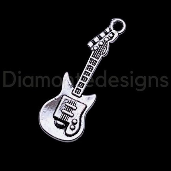 10 Pcs Tibetan Silver Electric Guitar Music Charms Instrument Jewellery 30mm C289