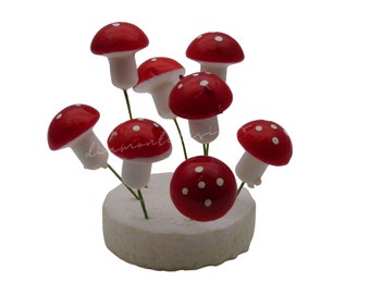 Garden Figurines Fungus Sticks  #30050323D Red and Pink Mushroom Picks Fairy Garden Miniatures Toadstool Picks Floral Picks