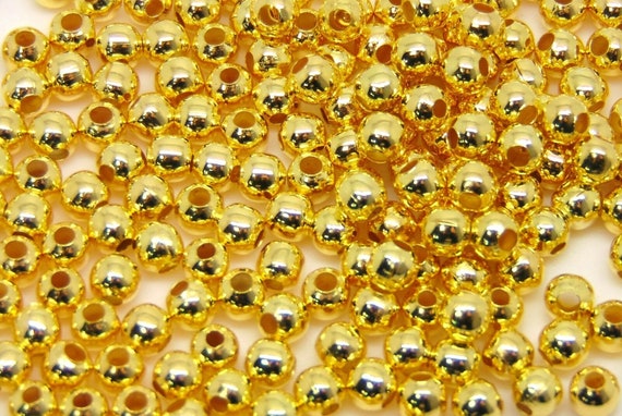 4mm Gold Plated Round Smooth Spacer Beads – Metal Alloy, Jewellery Findings, Craft Beading Supply