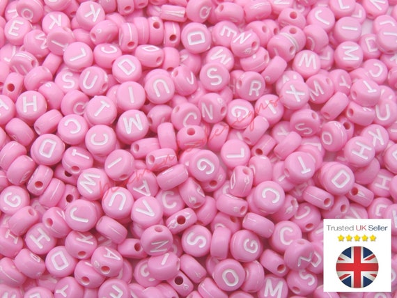 100PCS 7MM PINK/WHITE Mixed A - Z Alphabet Letter Acrylic Cube Beads -  Craft