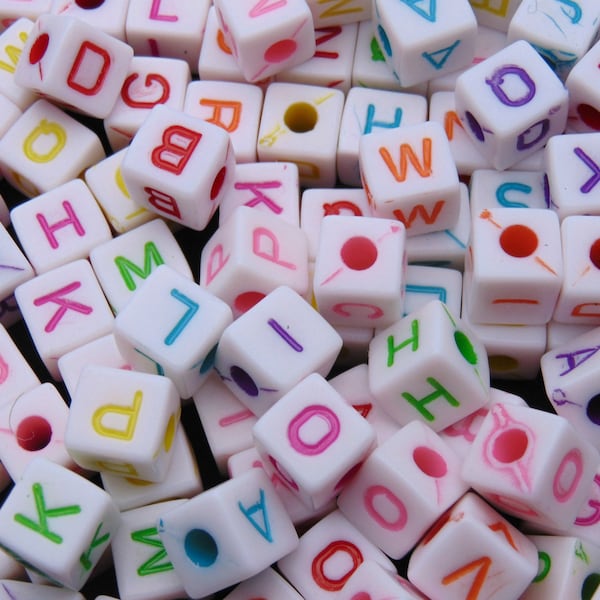 50 Pcs - 10mm Random Letter Mix Colour Cube Alphabet Letter Beads Kids Beads D216