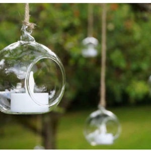 Clear Hanging Glass Bauble Ball Tealight Candle Holder Wedding Garden Decor baubles image 1