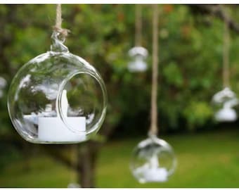 Clear Hanging Glass Bauble Ball Tealight Candle Holder Wedding Garden Decor baubles