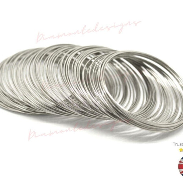 50 x Silver Tone Memory Wire Beading Loops 65 - 70mm diamètre 0.6mm J271